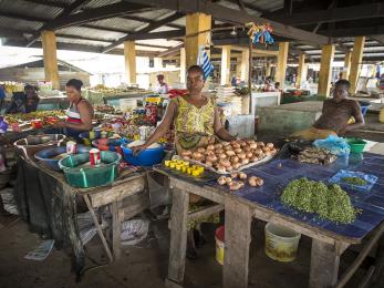 Sarah, 46, grows and sells cassava, onions and other vegetables as a way to help her husband earn a living and feed their children. but when ebola hit this area of liberia, officials tried to stem its spread by restricting travel and public gatherings. "there was no way to get to the market," she says. one of mercy corps’ main objectives in liberia was to improve food security in the wake of the ebola crisis. photo: sean sheridan for mercy corps