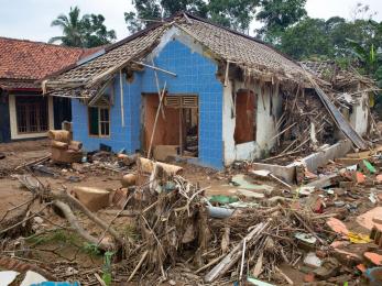 A structure demolished by natural disaster.