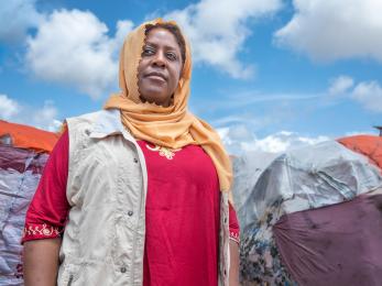 Mercy corps ceo tjada d’oyen mckenna at a camp for displaced people in baidoa, south west state of somalia.