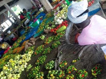 Marketplace with produce on tables