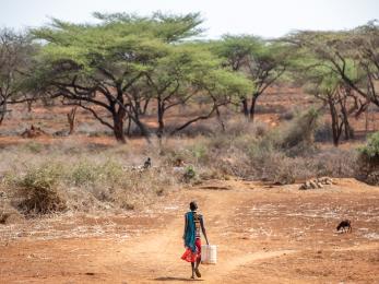 A person walking to fetch water.