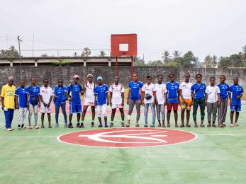 Participants attending an event at a refurbished youth opportunity center, which offers mentoring, supported by mercy corps in buchanan, liberia.. 