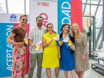 Mercy corps team members take part in an international day against homophobia, biphobia, and transphobia event in barranquilla, colombia.